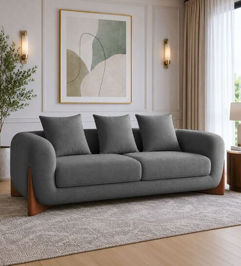 Wishper Boucle Fabric 3 Seater Sofa In Lava Grey Colour