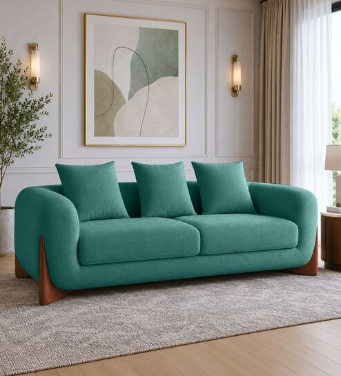 Wishper Boucle Fabric 3 Seater Sofa In Ocean Blue Colour