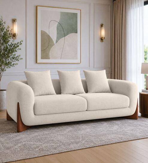 Wishper Boucle Fabric 3 Seater Sofa In Shell White Colour