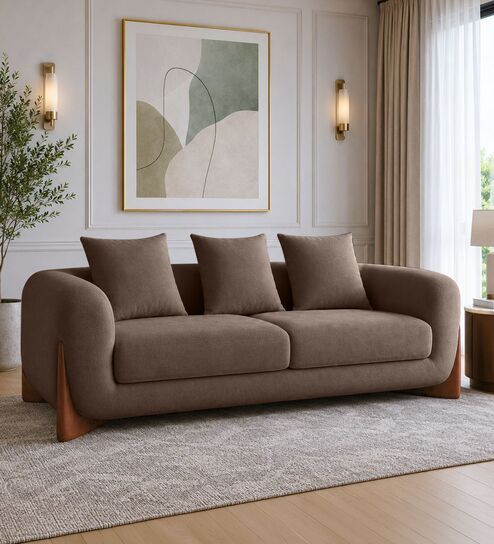 Wishper Boucle Fabric 3 Seater Sofa In Truffle Brown Colour