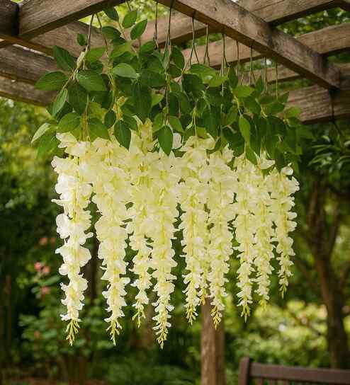 Set Of 12 White Plastic 3.7 Wisteria Hanging Artificial Flowers