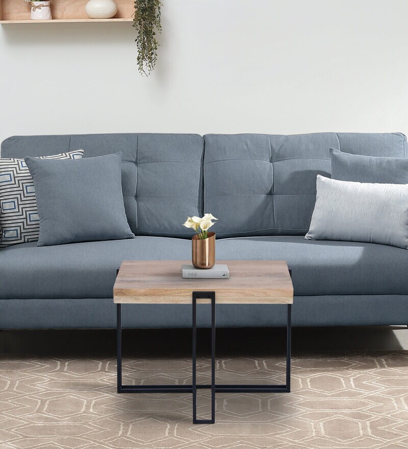 Buy Wide Metal Frame Wooden Top Coffee Table In Light Walnut Finish By
