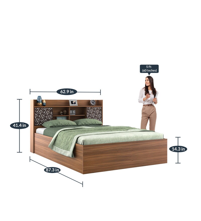 Buy Winslet Queen Size Bed in Teak & White Finish with Hydraulic Storage by A GLOBIA CREATIONS