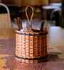 Brown Rustic Charm Wicker & Wood Handcrafted Cutlery Holder