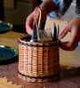 Brown Rustic Charm Wicker & Wood Handcrafted Cutlery Holder