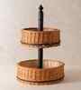 2 Tiers Rustic Charm Handcrafted Wicker & Wood Fruit Basket