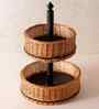 2 Tiers Rustic Charm Handcrafted Wicker & Wood Fruit Basket