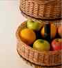 2 Tiers Rustic Charm Handcrafted Wicker & Wood Fruit Basket