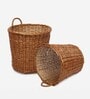 Set Of 2 Brown Wicker Handmade Eco-Friendly Dustbin