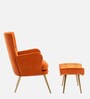 Wilbar Velvet Lounge Chair In Orange Colour With Foot Stool