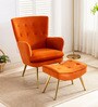 Wilbar Velvet Lounge Chair In Orange Colour With Foot Stool