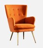 Wilbar Velvet Lounge Chair In Orange Colour With Foot Stool