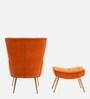 Wilbar Velvet Lounge Chair In Orange Colour With Foot Stool