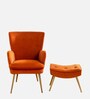 Wilbar Velvet Lounge Chair In Orange Colour With Foot Stool