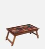 Window Print Solid Wood Portable Table in Brown Colour