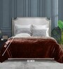Beige Brown Winter Mink Double Layer Heavy Cloudy Silky-Soft Single Blanket With Crochet Lace Edge