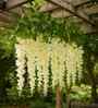 Set Of 6 White Plastic 3.7 Wisteria Hanging Artificial Flowers
