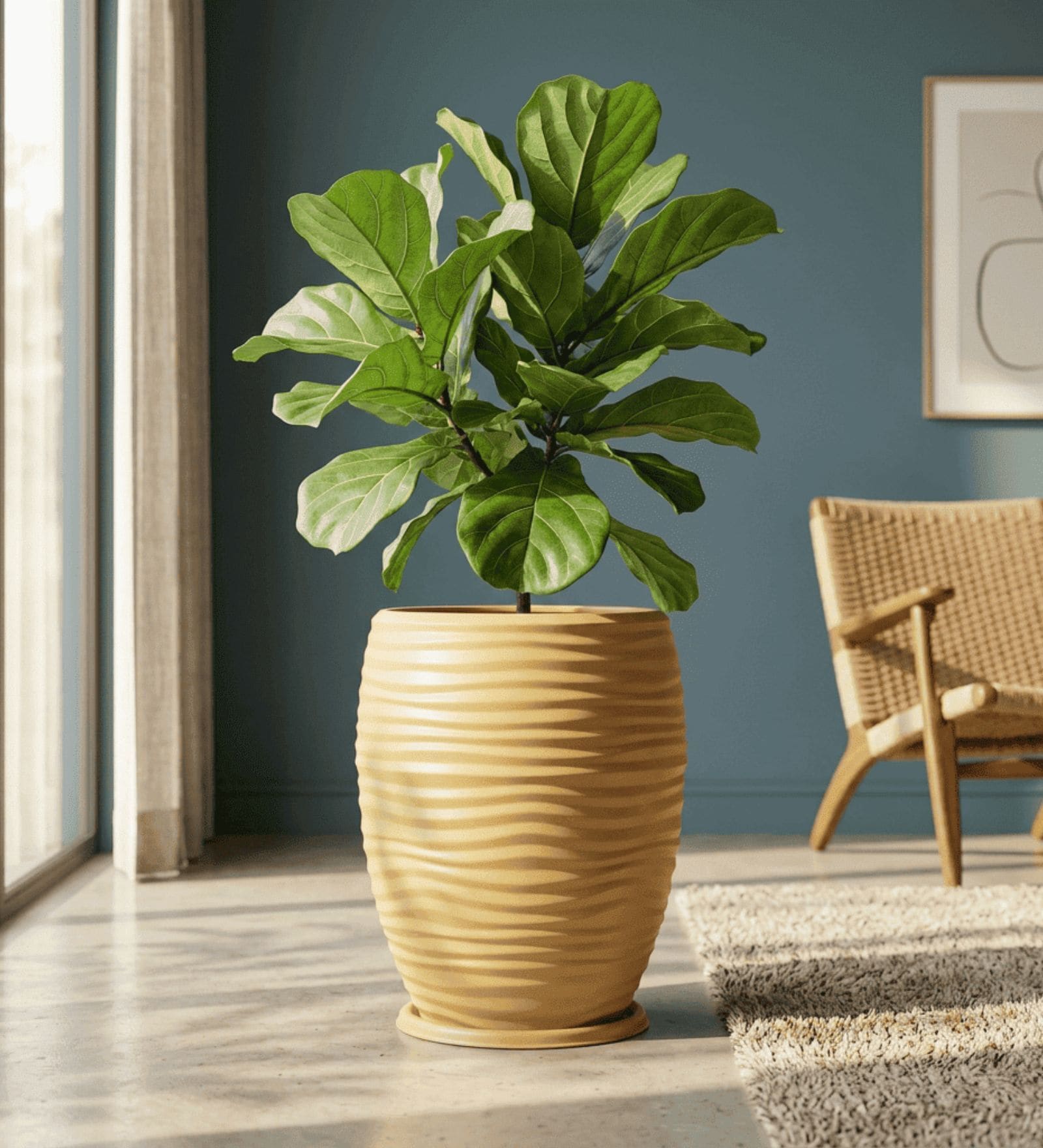 WKTR Beige 18 Inch German Polymer Tall Round Plant Container with Saucer