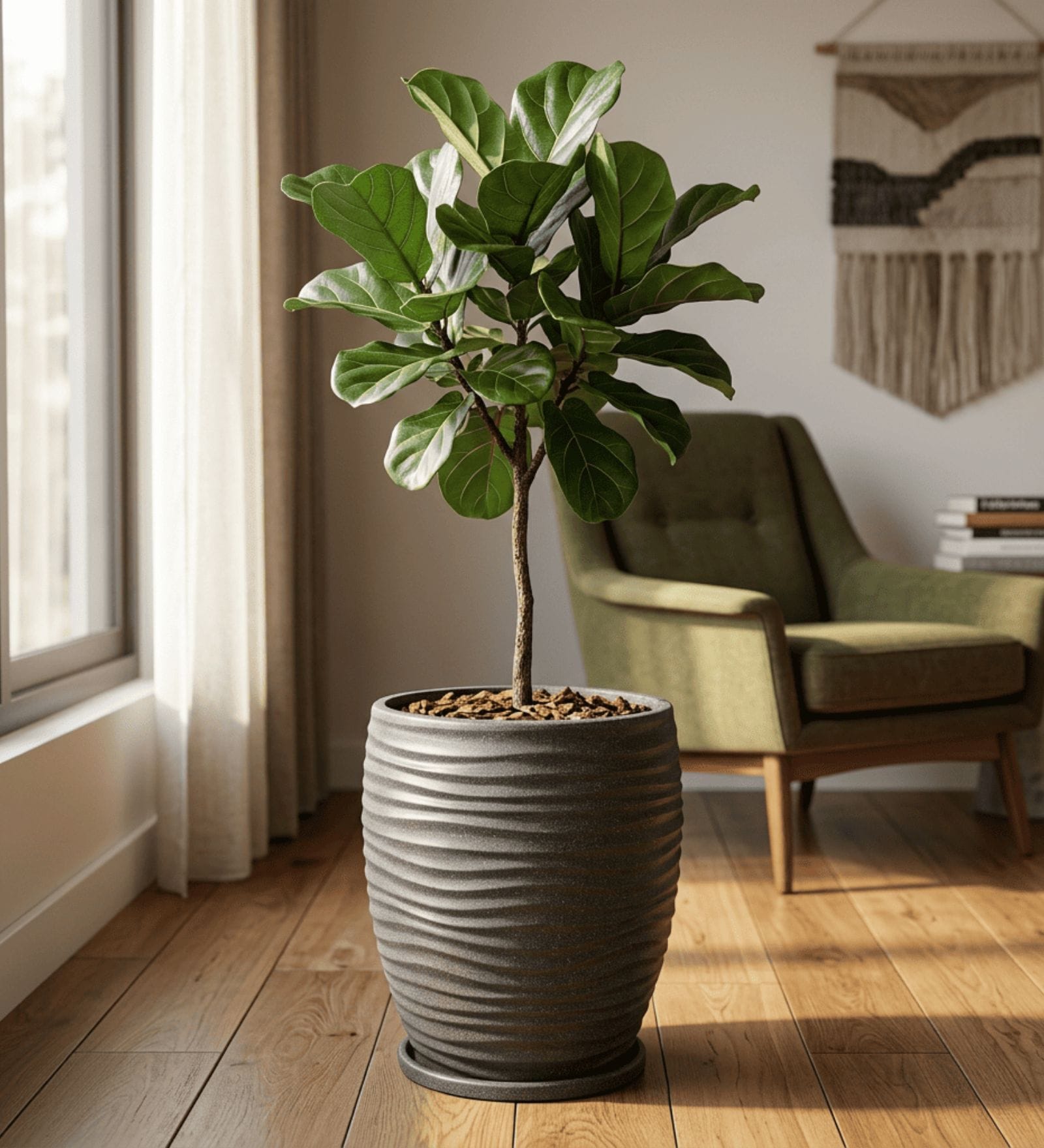WKTR Grey 18 Inch German Polymer Tall Round Plant Container with Saucer