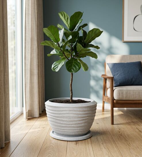 WKTR Marble White 18 Inch German Polymer Round Plant Container with Saucer