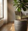 WKTR Grey 18 Inch German Polymer Tall Round Plant Container with Saucer