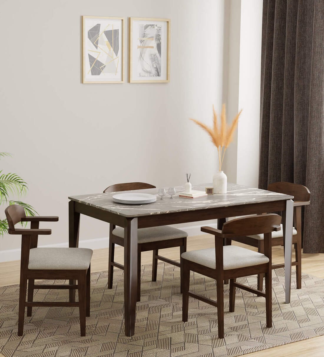 Buy Wondertop Solid Wood 4 Seater Dining Set In Marble Finish at 17 OFF by Eros Pepperfry