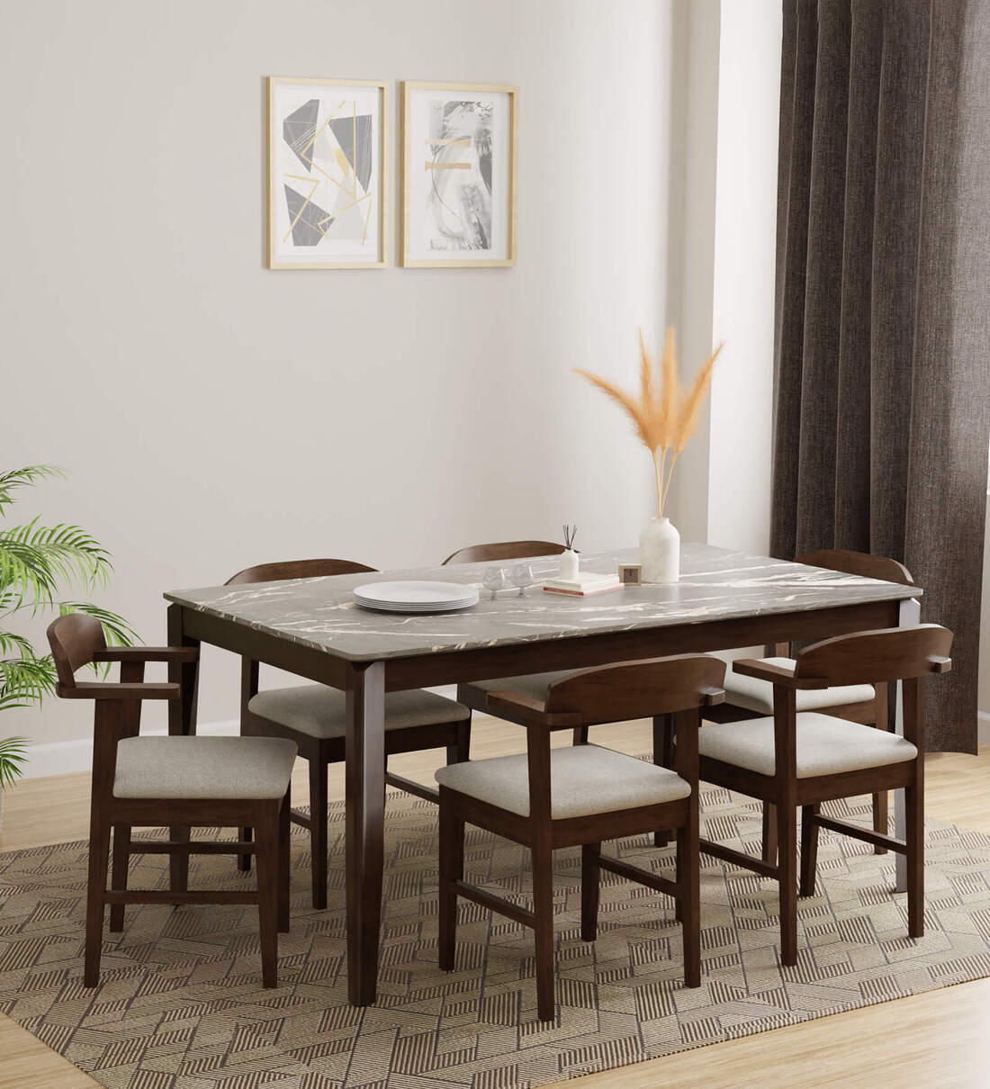 Buy Wondertop Solid Wood 6 Seater Dining Set In Marble Finish at 45% ...