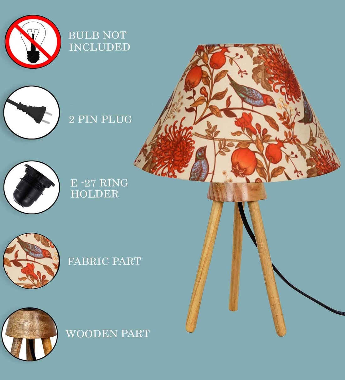 Buy Wood Tripod Small Table Lamps with Linen Beige Lampshade, bird