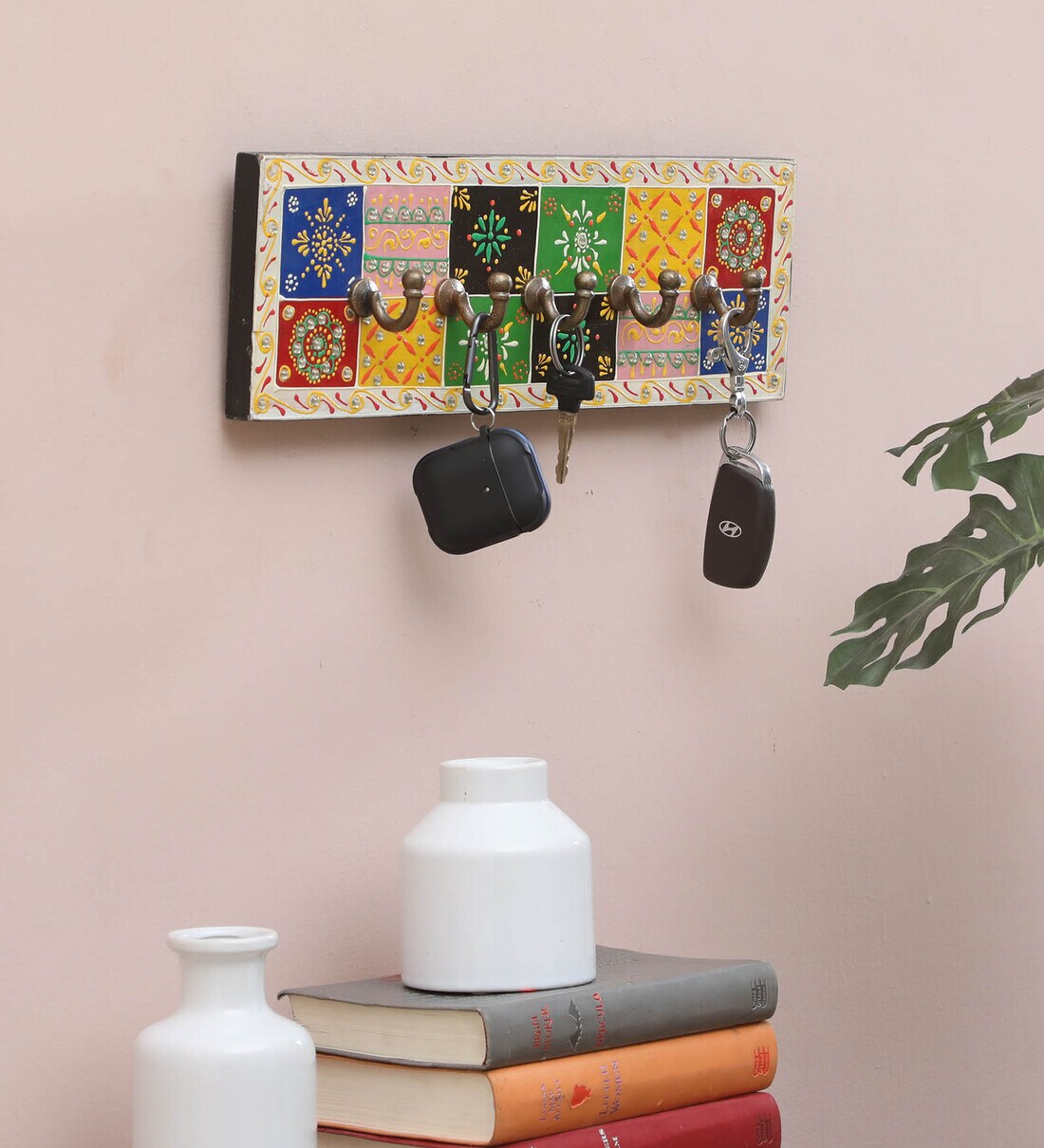 Buy Wooden Hand Painted Multicolour With 5 Hooks Key Holder at 14% OFF ...