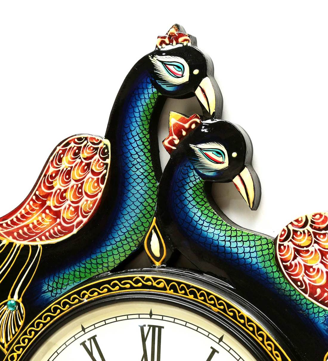 Buy Wooden Peacock handpainted Clock in Multicolour By Craft Tree