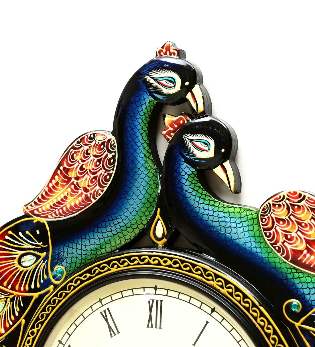 Buy Wooden Peacock handpainted Clock in Multicolour By Craft Tree