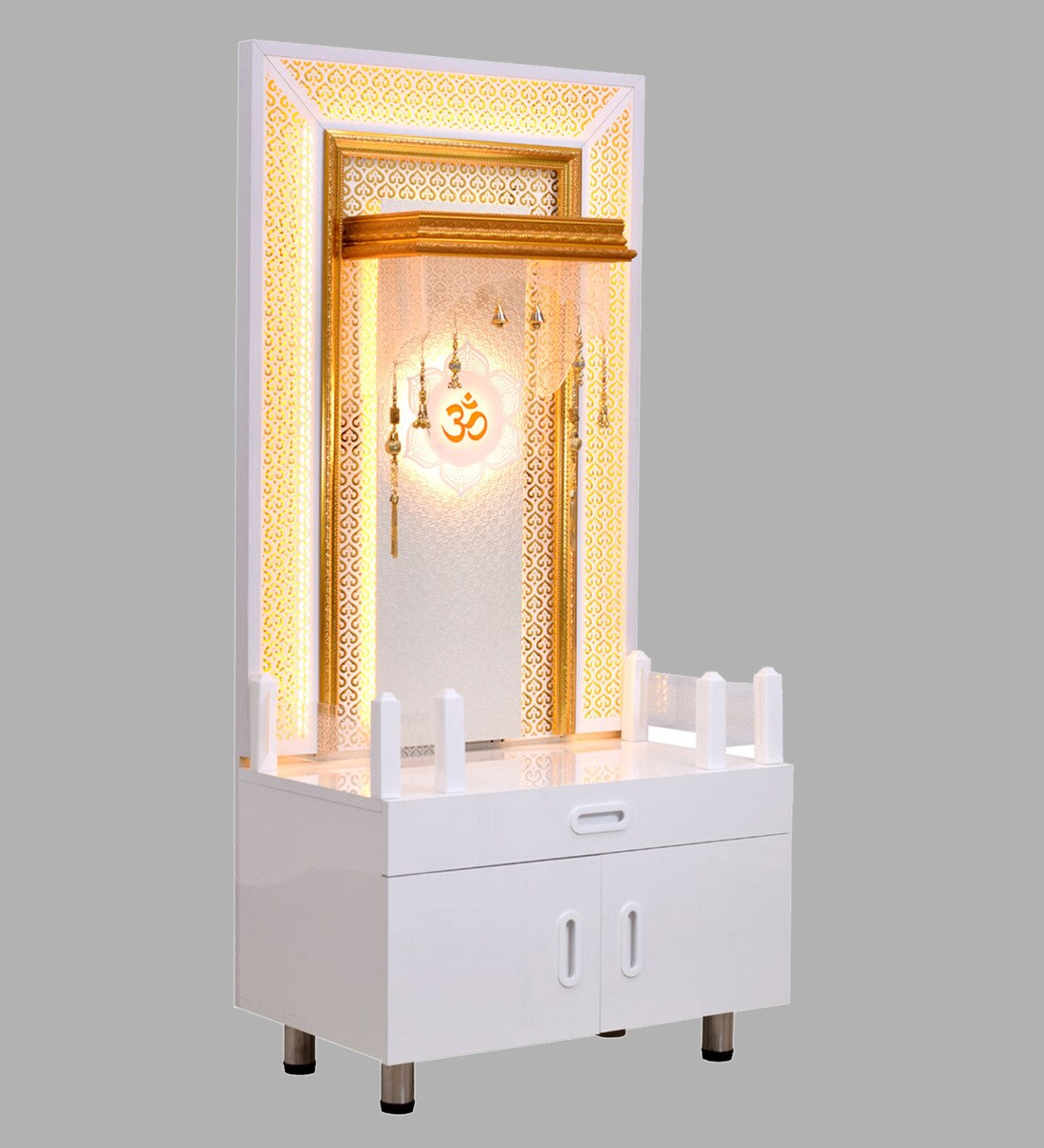 Buy Wooden Pooja Mandir In White Colour With LED By The Mandir Store at