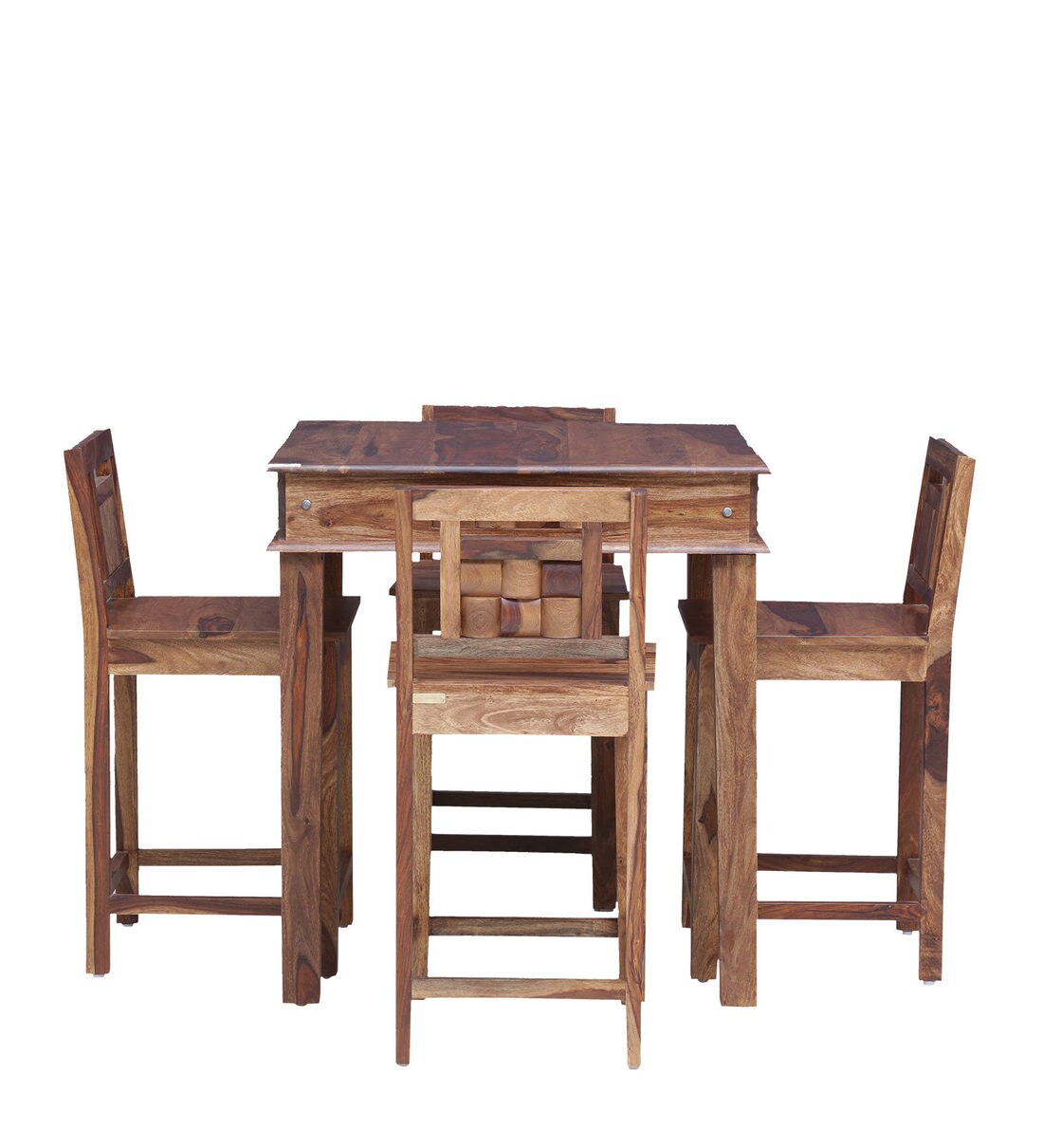 Buy Woodway Solid Wood Bar Table Set in Rustic Teak Finish By