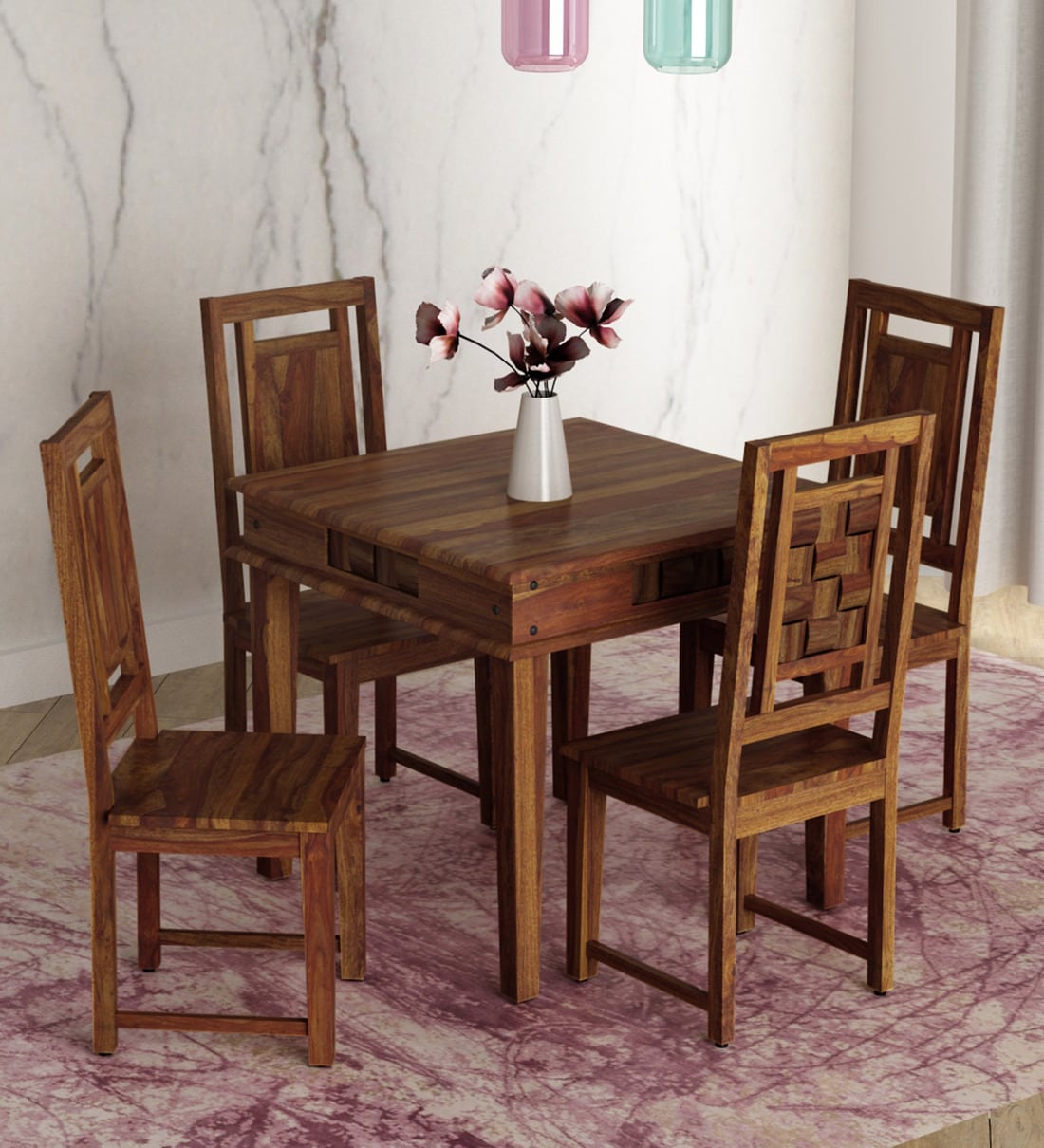 Buy Woodway Solid Wood 4 Seater Dining Set in Provincial Teak Finish By ...