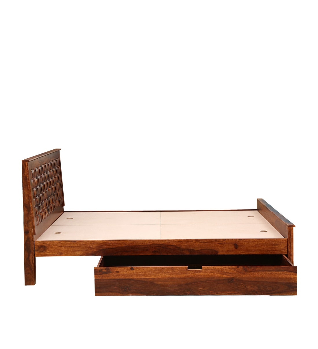 Buy Woodway Solid Wood King Size Bed with Storage in Honey Oak Finish