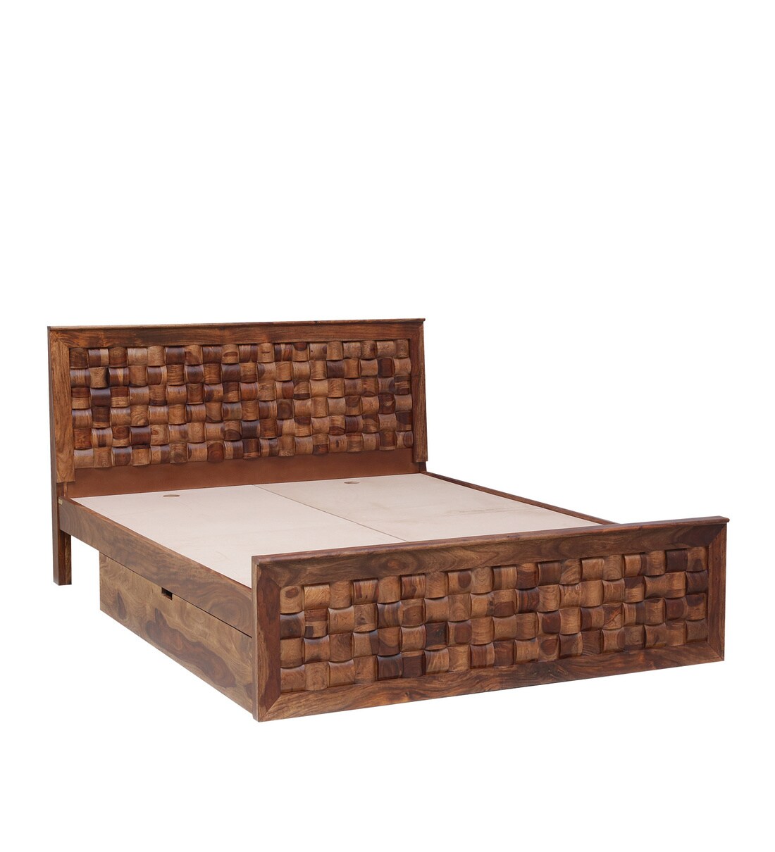 Buy Woodway Solid Wood King Size Bed with Storage in Rustic Teak Finish
