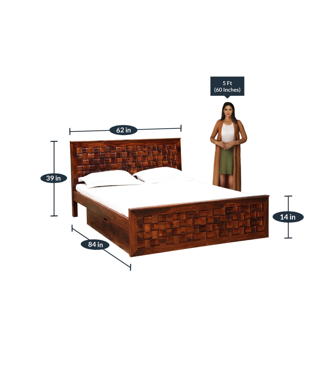 Buy Woodway Solid Wood Queen Bed With Drawer Storage In Honey Oak