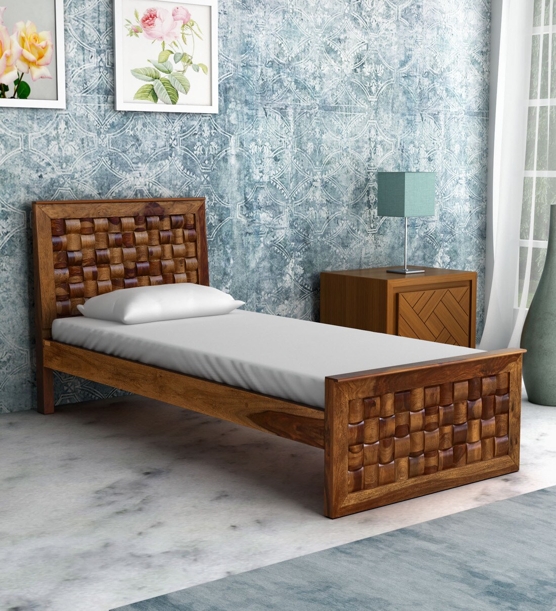 Buy Woodway Solid Wood Single Bed in Rustic Teak Finish by Woodsworth