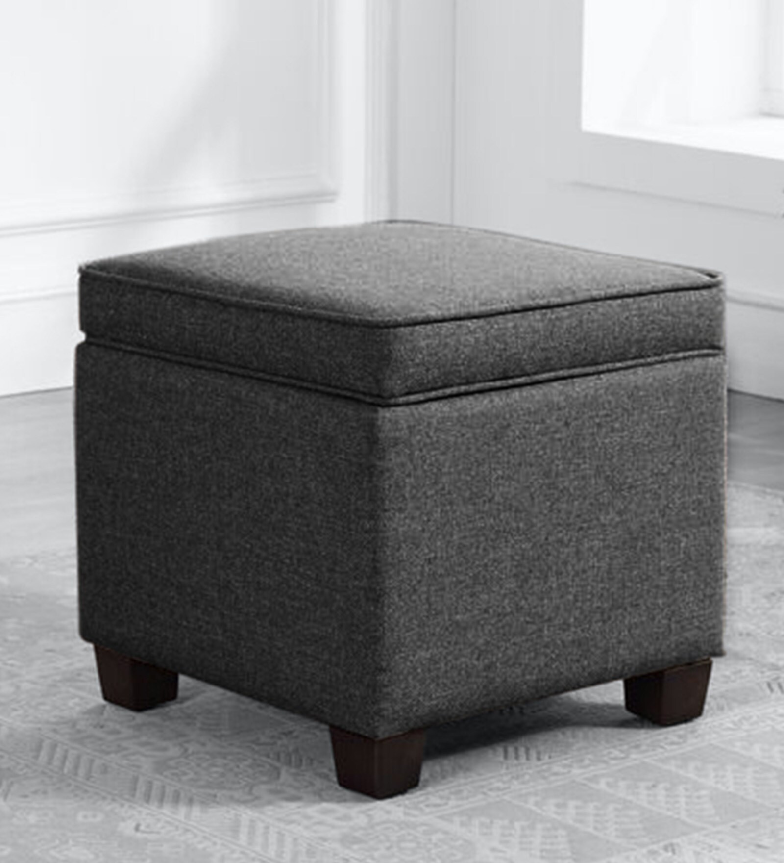 Buy Sudan Fabric Ottoman in Charcoal Grey Colour by Febonic Online
