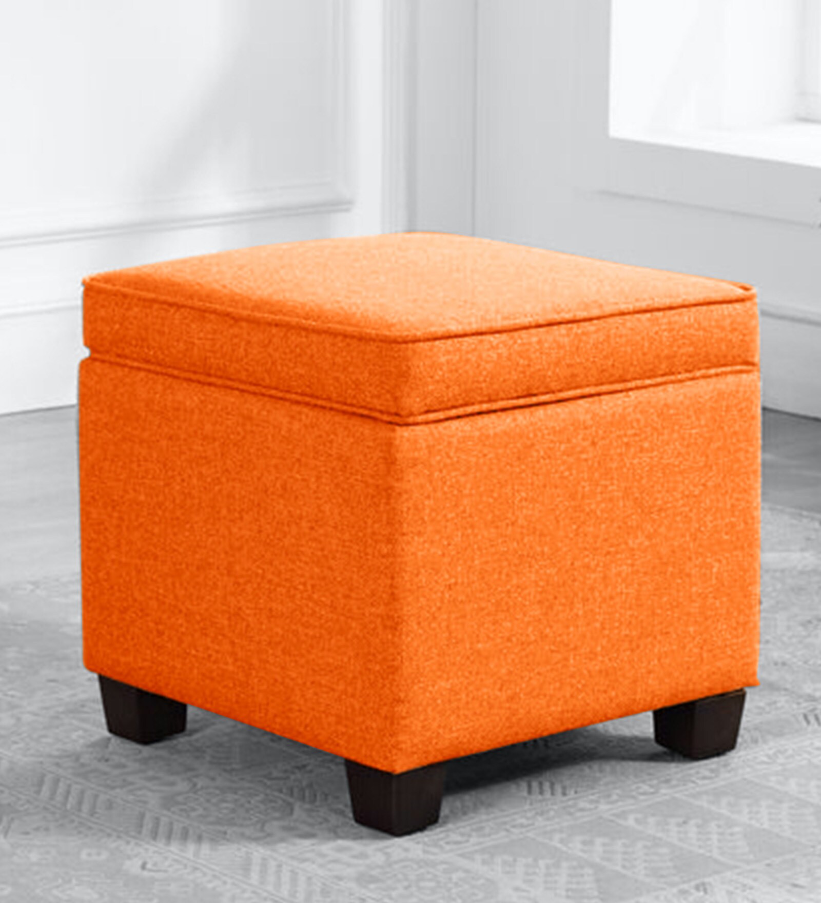 Sudan Fabric Ottoman in Vivid Orange Colour
