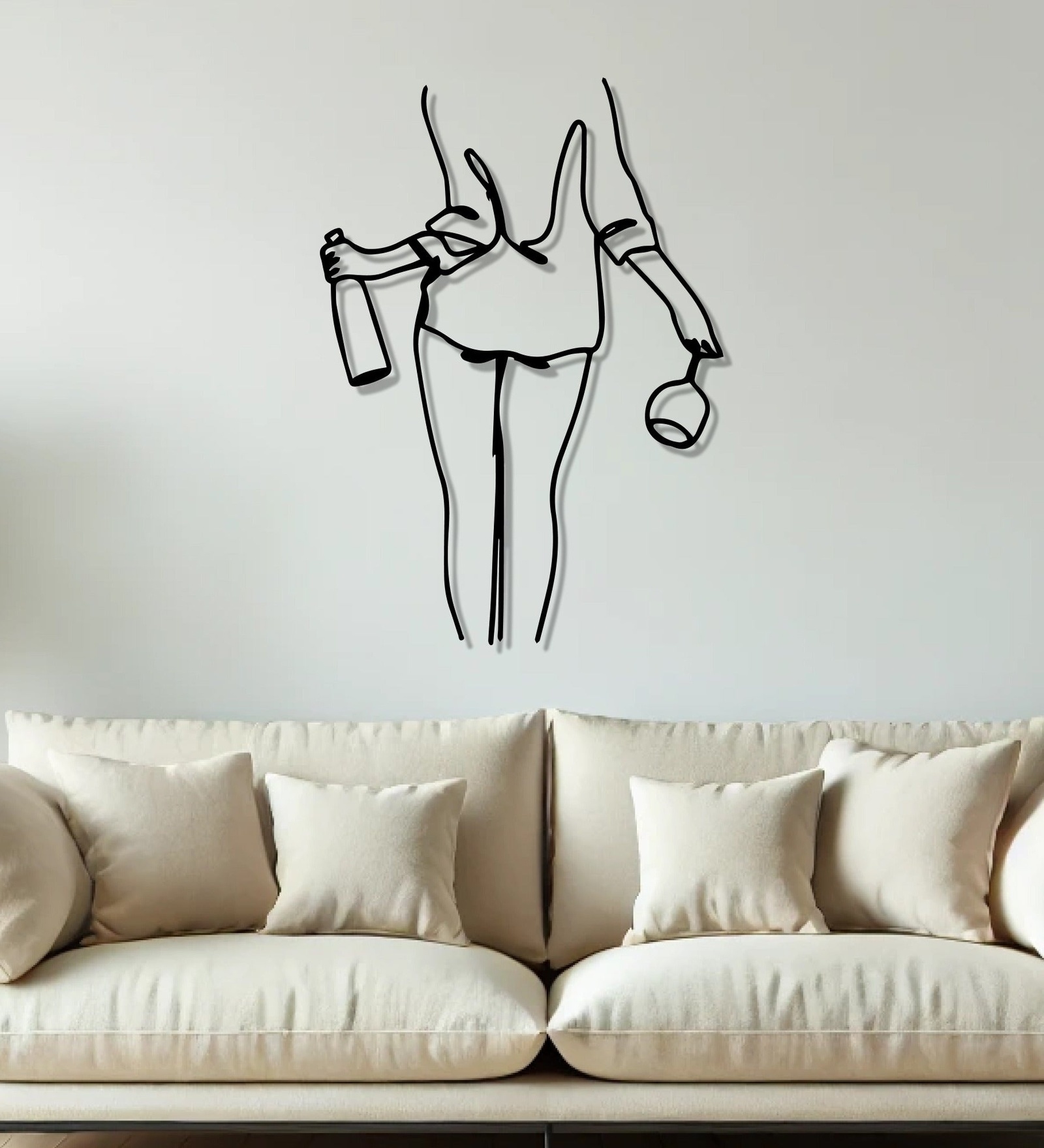 Women with Wine Line Art Metal Wall Art Decor