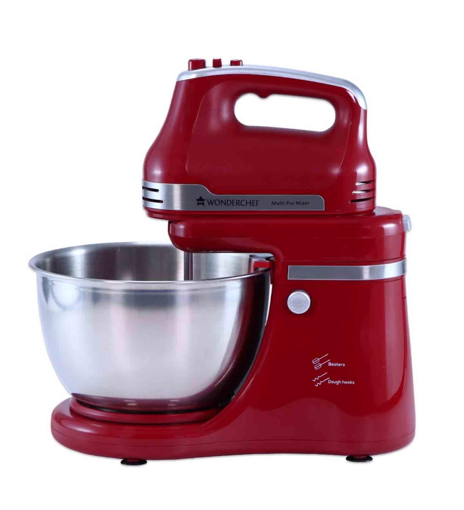 Wonderchef 300W Stand Mixer Beater And Dough Kneader Crimson Edge with 3 Attachments (Red)