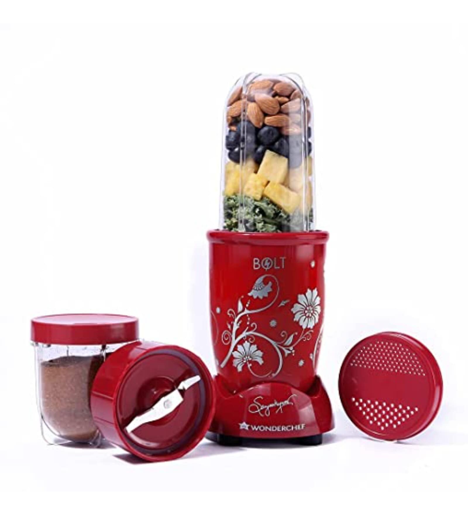 Wonderchef Bolt 600W 2 Jar Nutri Blend Mixer Grinder (Red)