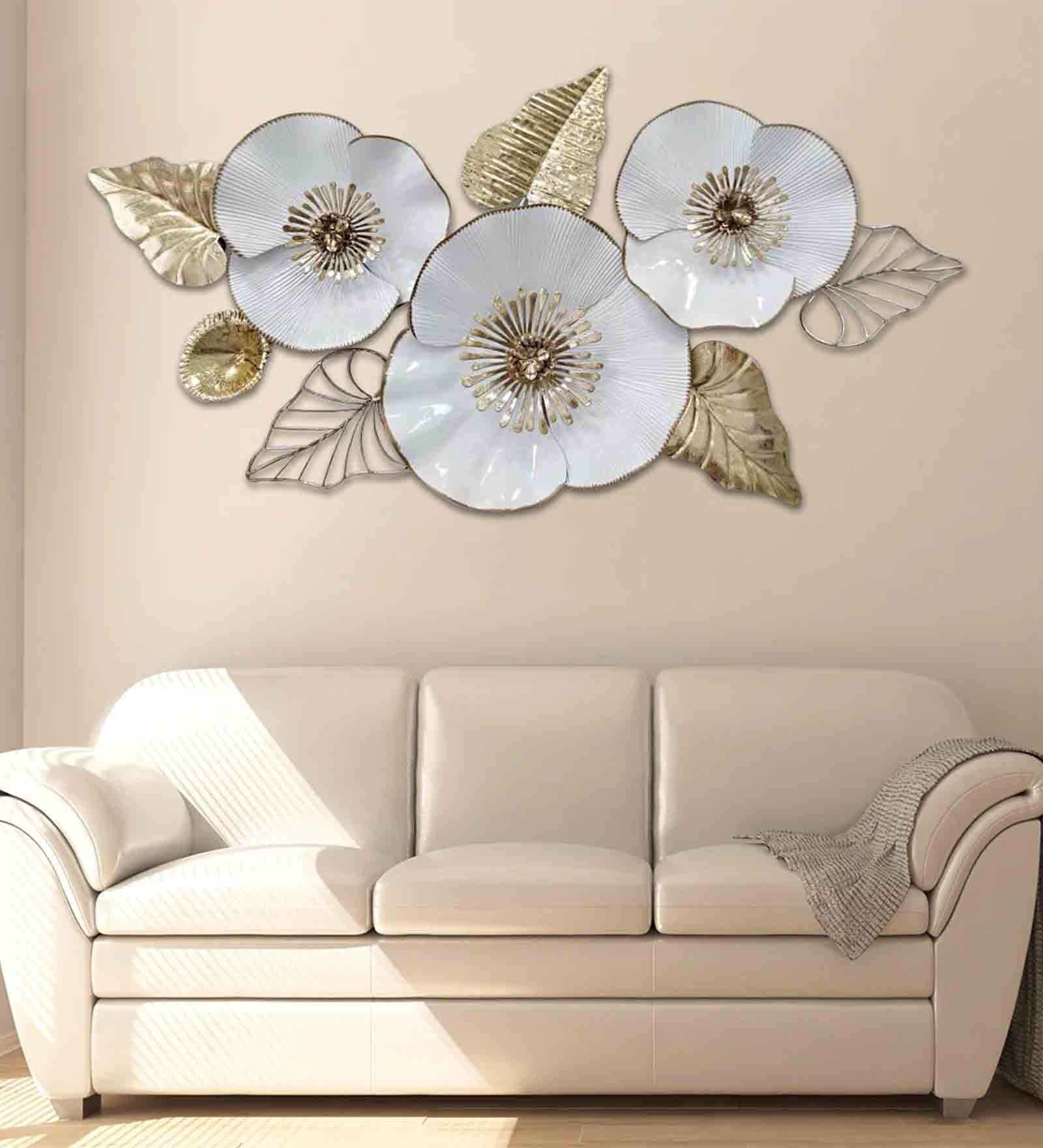 Wonderful Blooms Floral Metal Wall Art in White Colour