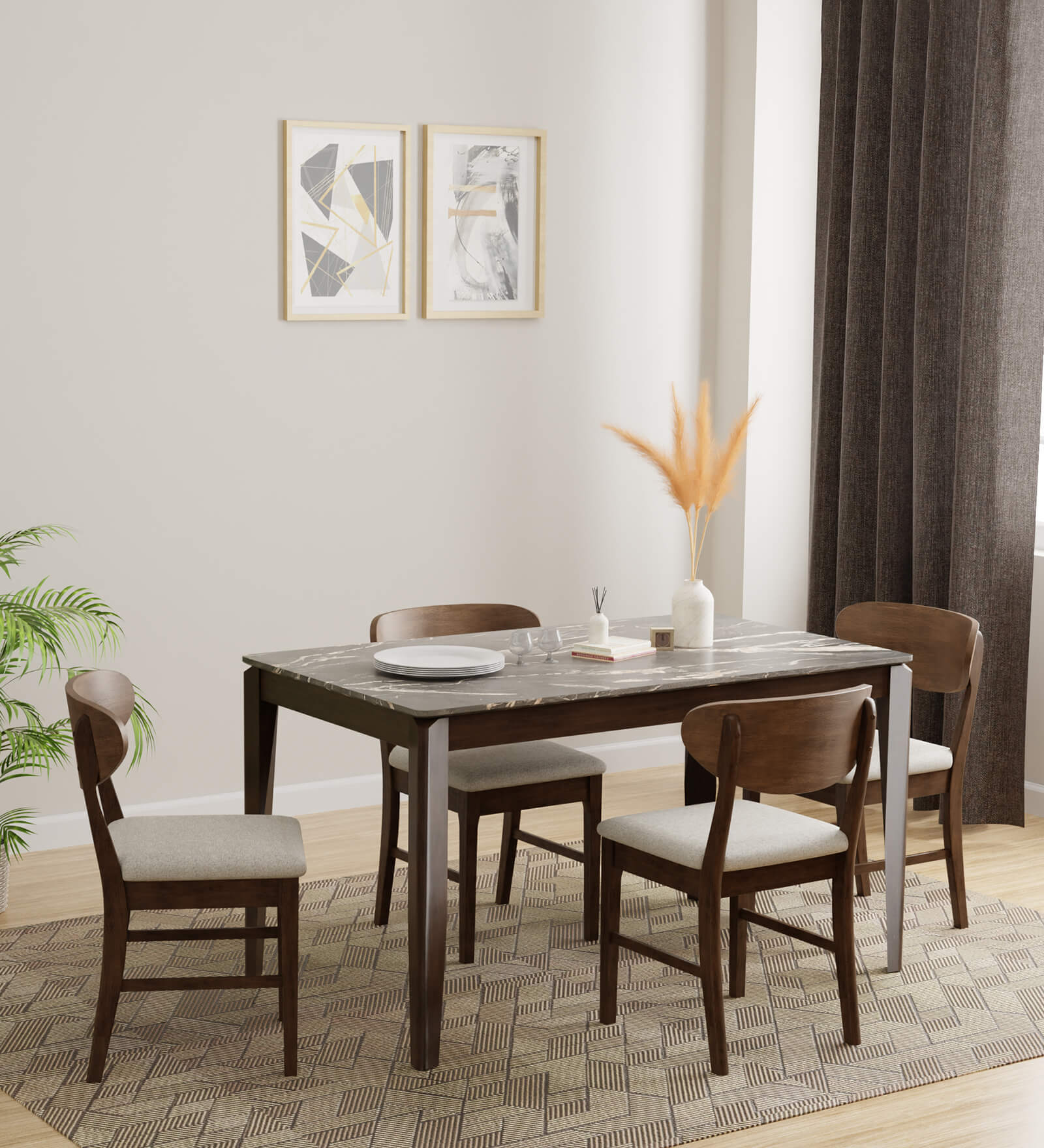 Buy Wondertop Solid Wood 4 Seater Dining Set In Marble Finish at 3% OFF ...