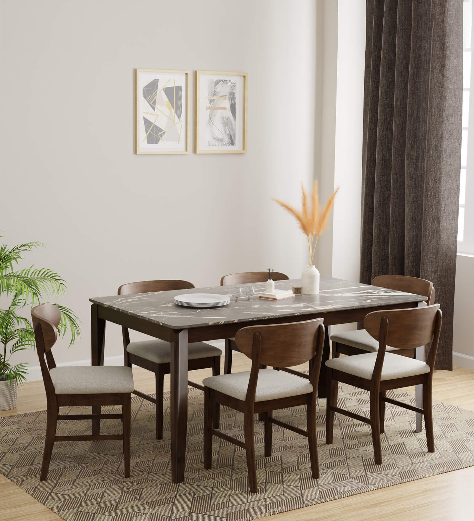 Buy Wondertop Solid Wood 6 Seater Dining Set In Marble Finish at 17% ...