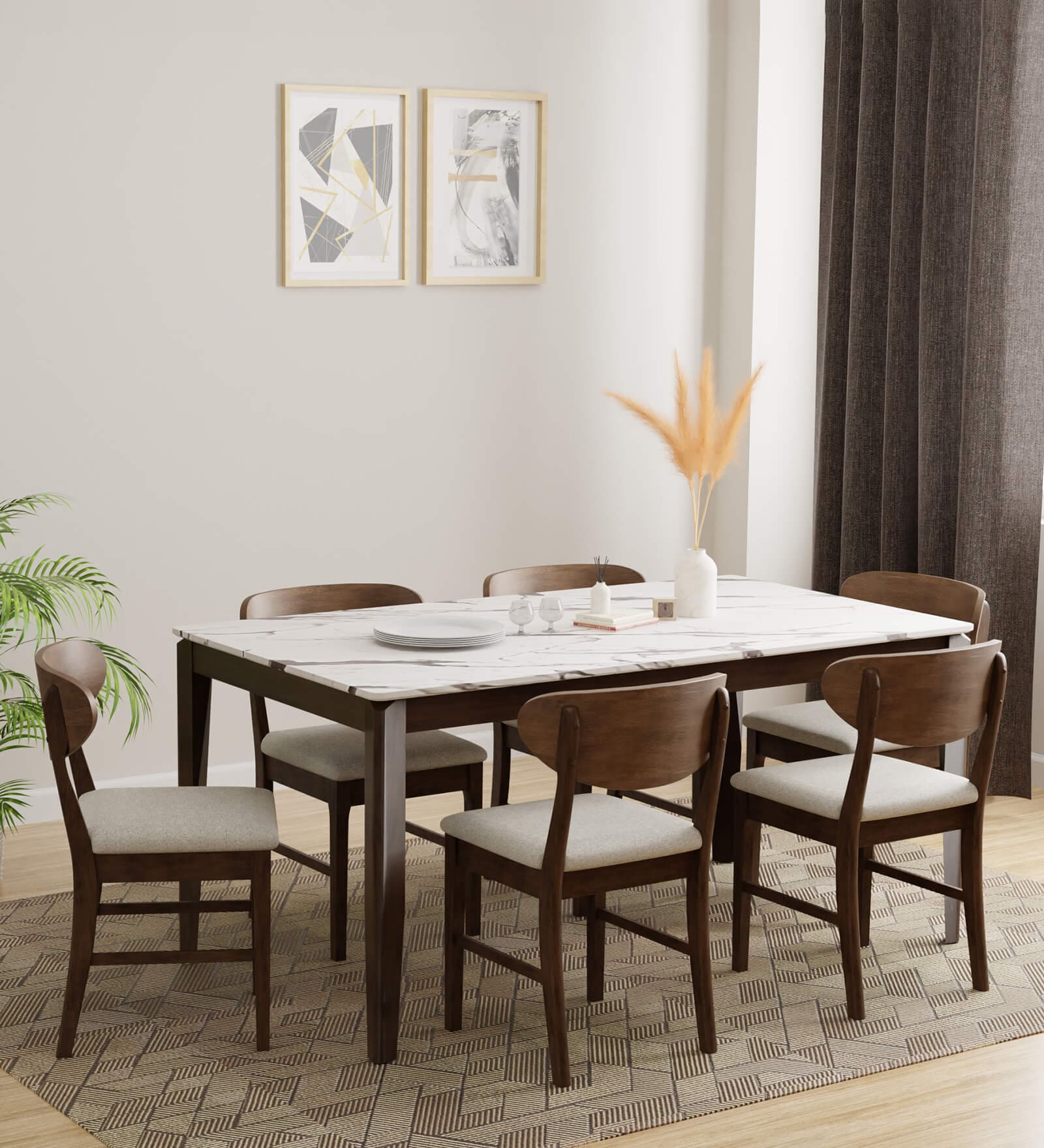 Buy Wondertop Solid Wood 6 Seater Dining Set In Marble Finish at 17% ...