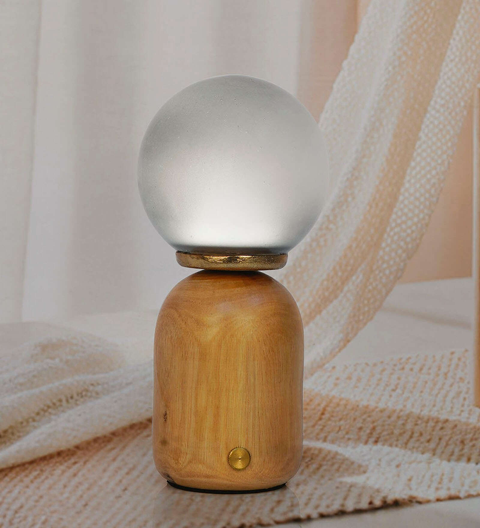 Wood Capsule Touch-Activated LED Table Lamp with Smoky Frosted Glass