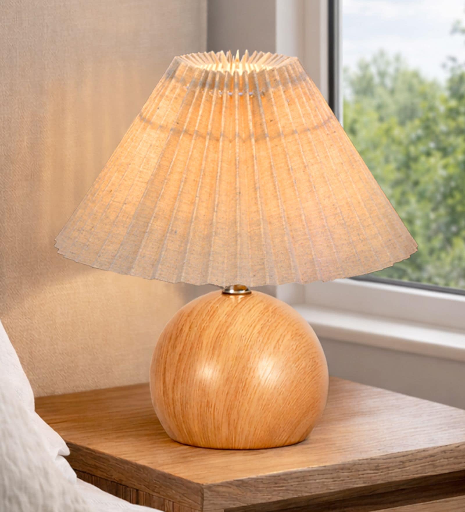 Wood Grain Pattern Metal Small Table Lamp, Desk Light