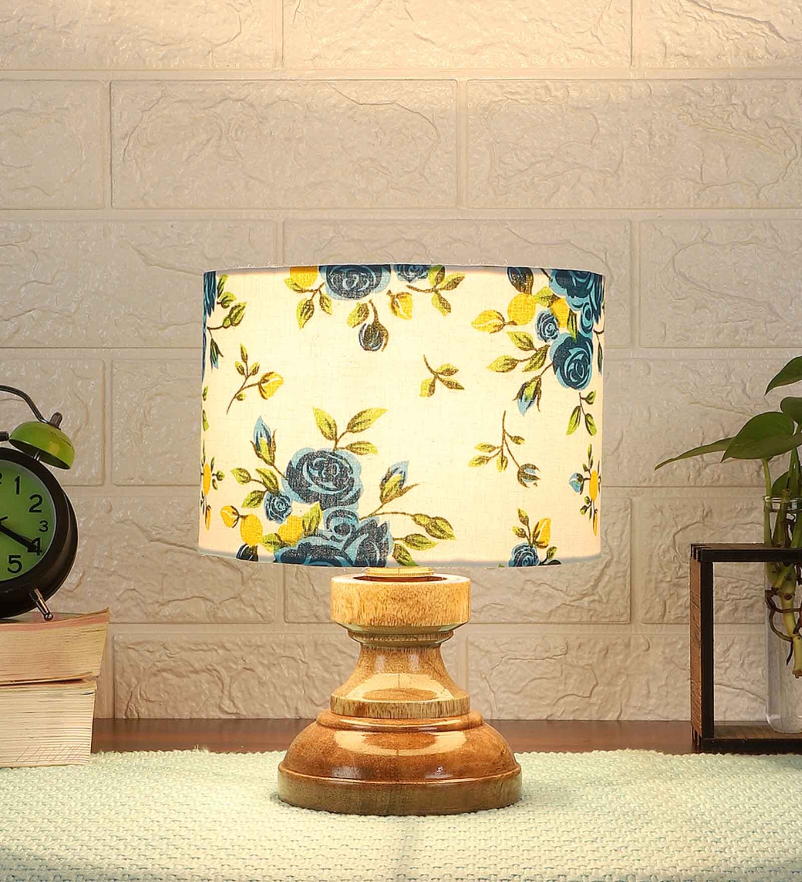 Wood Multicolor Round Table Lamp